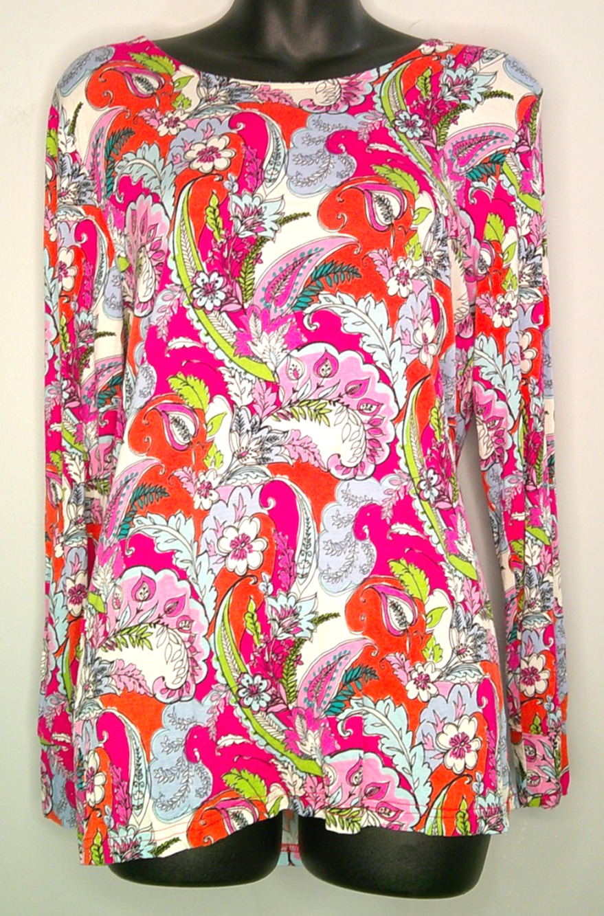Vera Bradley Women's Size Large Multi-Colored Paisley Floral Long Sleeve Top